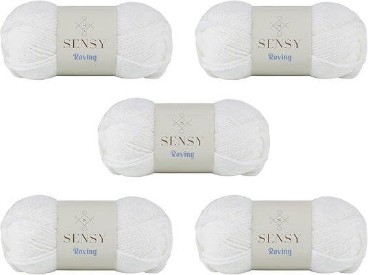 5 Skeins of Sensy Roving Yarn, 3.5 oz, 132 Yards, Gauge 5 Bulky (White)