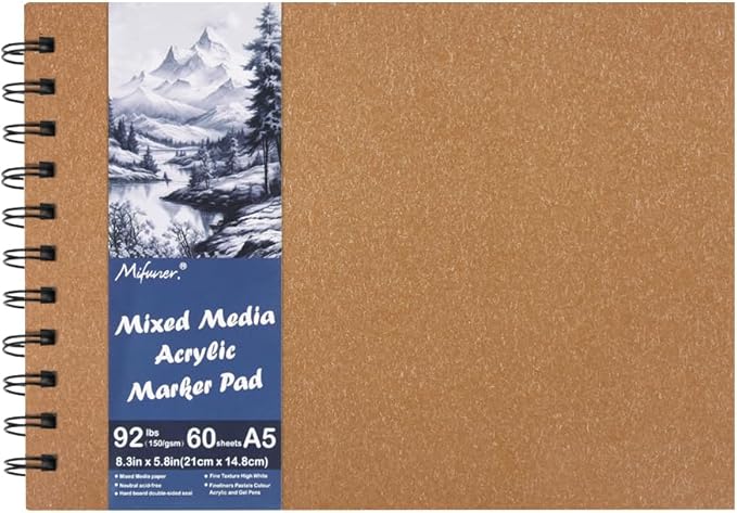 5.8x8.3in Sketch Book, 60Sheets Spiral Bound Notebooks, Bright White 92lbs/150gsm Acid-Free Drawing Paper for Painting,Sketching, Professional Sketch Pad for Artists, Beginners. BW-Orange Yellow