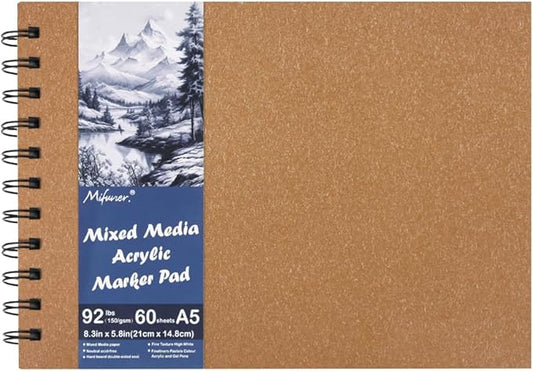 5.8x8.3in Sketch Book, 60Sheets Spiral Bound Notebooks, Bright White 92lbs/150gsm Acid-Free Drawing Paper for Painting,Sketching, Professional Sketch Pad for Artists, Beginners. BW-Orange Yellow