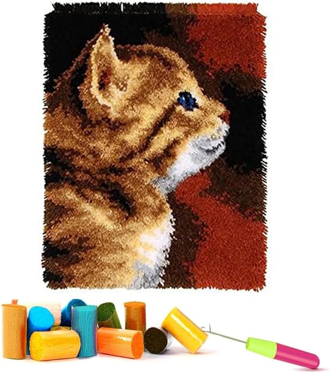 EMISTEM Latch Hook Kits for Adults - DIY Latch Hook Rug Kits, Crochet Kit for Beginners, Rug Making Kits with Printed Canvas, Gift Packaging. (Cute Cats,16x21 inch)