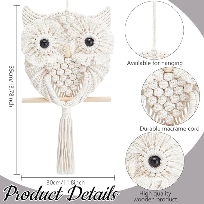 FREEBLOSS 2 Set DIY Macrame Leaf Wall Hanging Kit Beginners Macrame Kit Leaf and Owl Woven Tapestry Feather Wall Hanging DIY Macrame Kit for Adults Birthday Gift, Instructions Included
