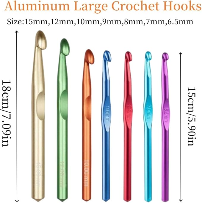 Large Crochet Hooks,15mm 12mm 10mm 9mm 8mm 7mm 6.5mm Crochet Hook,Large Crochet Hooks for Chunky Yarn