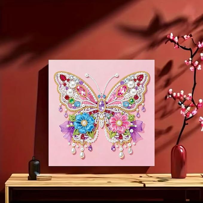 GEMFAMILY Butterfly Diamond Art Kits for Adults,5D Diamond Painting Kits for Special Shape Beginners,DIY Crystal Rhinestones Pearl Dots Gem Art Craft for Home Decor 11.8 x 11.8 inch