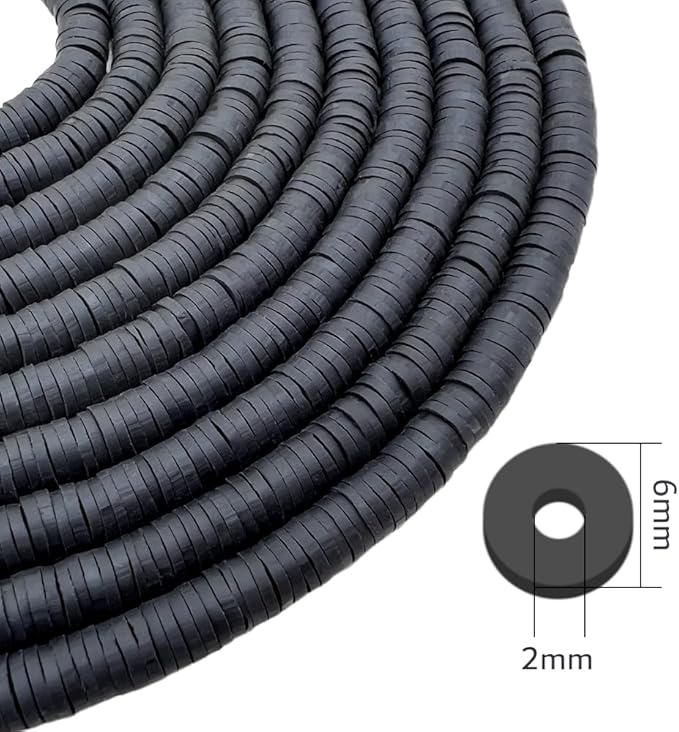 QiQnHngD 10 Strands Clay Bead for Friendship Bracelets, Heishi Beads for Bracelet Stack, Earth Tone for Adults (Black)