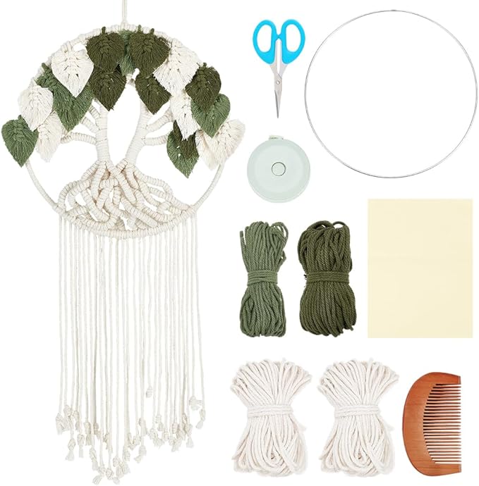ORIGACH DIY Macrame Tree of Life Wall Hanging Kit Handmade Boho Leaves Tapestry Macrame Kit for Beginner Adults with Step by Step Instruction Macrame Wall Decor for Living Room, Green