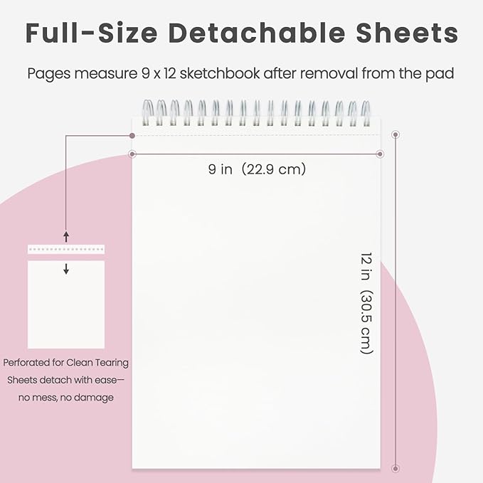 9"x12" sketchbook pink, 1 pack-100 sheets cute sketchbook for girls, 68lb/100gsm pink sketch book for kids, spiral drawing pad for kid, art supplies for kids 9-12 girls.