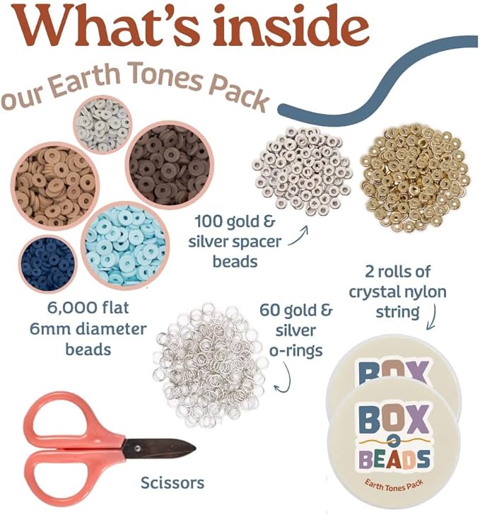 Box-O-Beads Earth Tones Clay Beads Bracelet Making Kit with 6000 Pieces - Premium Friendship Bracelet Kit for Jewelry Making - Creative Arts and Crafts Gift for Girls Ages 10-12
