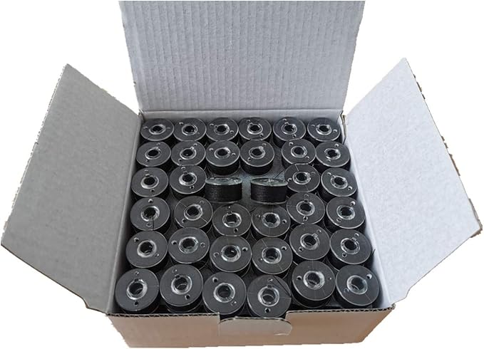 DOUBLELIN Prewound Bobbins, Size A/Style A/Class 15 / SA156 / Size 11.5, Plastic Sided, Polyester, 144 pcs – for Sewing & Embroidery Machines (60S/2, Black)