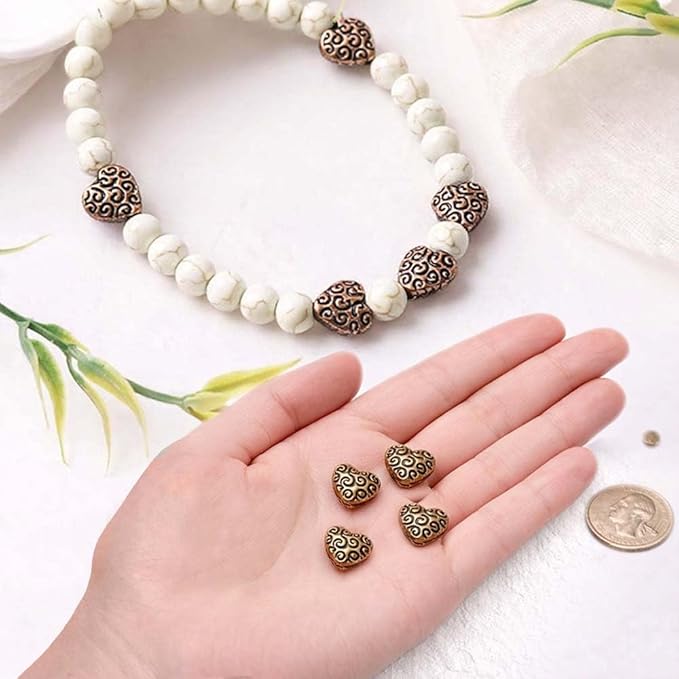Copper Heart Flat Bead Jewelry 76Pcs Spacer Beads Kit Jewelry Findings Beading Assortment DIY Accessories for Bracelet Necklace Jewelry Making 9mm