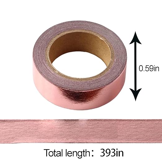 Foil Washi Tape,2 Rolls 5/8" x 393 inches(15mm*10M) Washi Tape, Masking Tape Craft Supplies Tape for Scrapbooking DIY Craft DecorativeFoil Washi (Rose Gold)