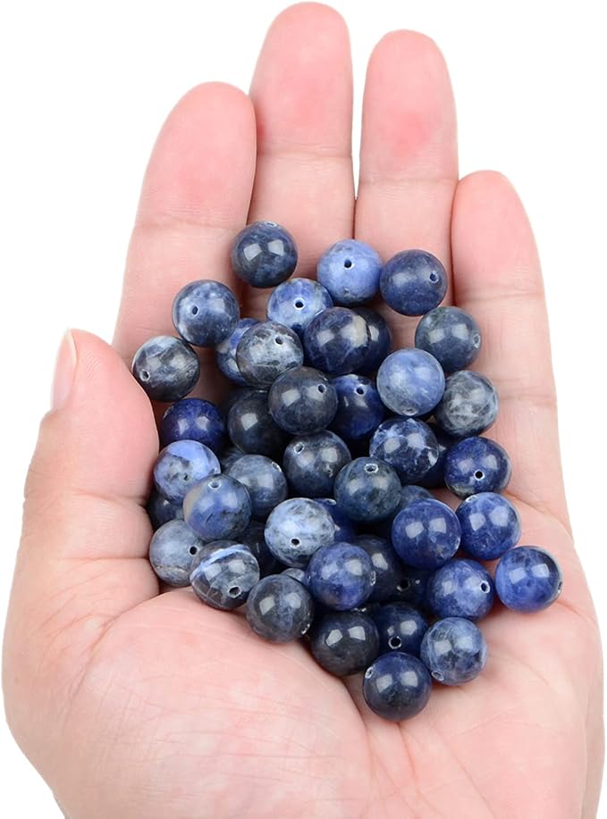 bymitel 90pcs natural crystal beads stone gemstone round energy healing loose beads with stretch cord for jewelry making bracelets anklets (blue sodalite, 10mm 90pcs)