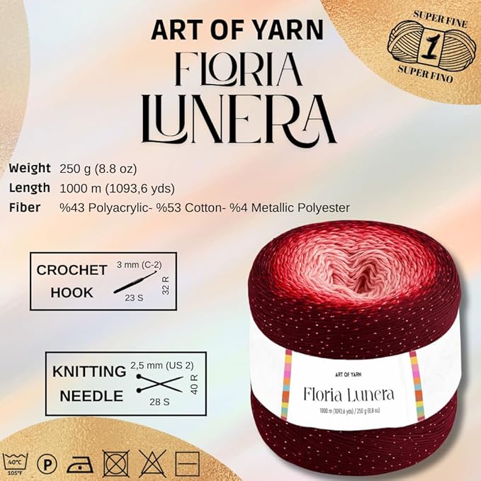 Floria Lunera Cotton Yarn 55% Cotton 45% Acrylic 250g 1093 Yards Multicolor Rainbow Crochet Yarn Handknit Cake Soft Variegated Yarn for Spring Summer Projects Blankets Scarves-93269