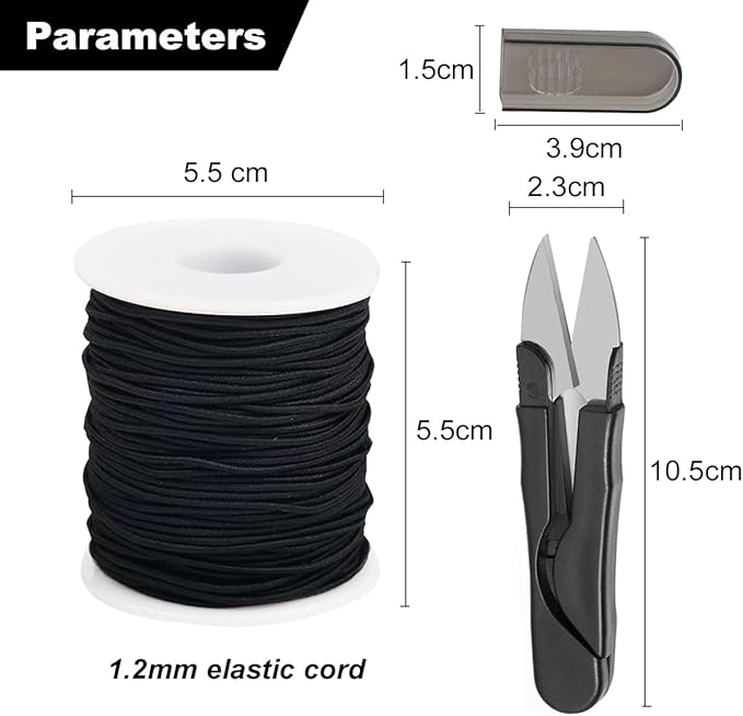 1.2mm Elastic Cord for Beads, 328FT Stretchy Bracelet String, Black & White