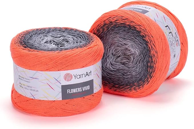Yarn Art Flowers Vivid Yarn 250gr 8.80 oz 1094yds 55% Cotton 45% Acrylic Multicolor Cotton Fine Yarn Rainbow Crochet Spring Summer (503)