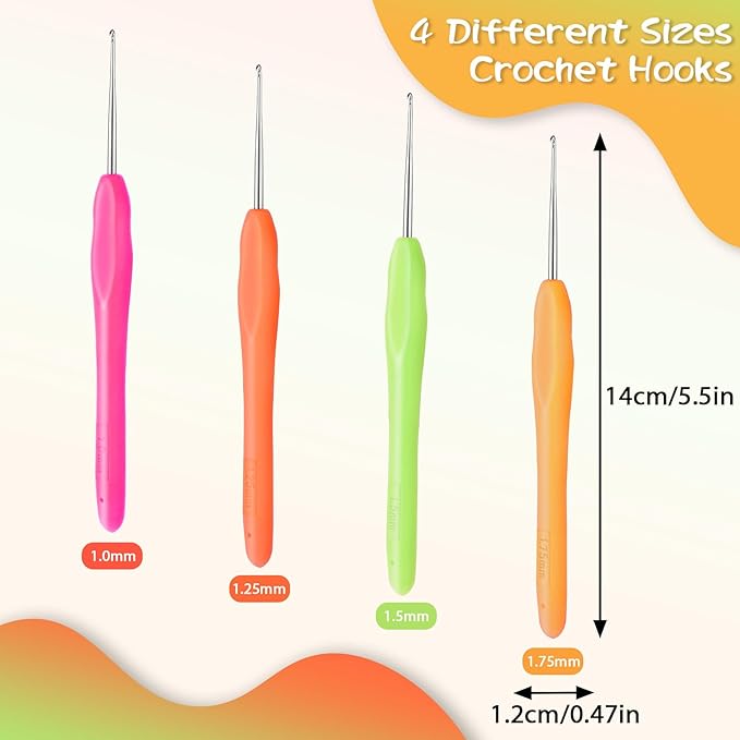Molain 4 Pcs Crochet Hook Set, 1 mm, 1.25 mm, 1.5 mm, 1.75 mm - Small Size, Ergonomic Handle - Lace Crochet Hooks for Knitting Scarf, Gloves, Bags, Hats, Socks