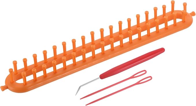 PATIKIL 38 Hooks 36cm Knitting Loom Machines Kit, Dense Teeth Darning Weave Tool with Accessories for Scarf Sweater Shawl Blankets Mending Weaving Stitching, Yellow