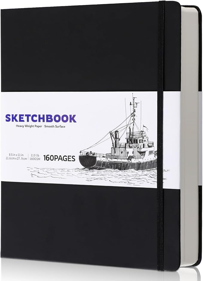 Hardcover Sketch Book, 110lb/180GSM Sketchbook for Drawing Painting, 160 Pages/80 Sheets Sketch Pad, 8.5×11 in Drawing Book Art Supplies for Teens, Adults, Artists
