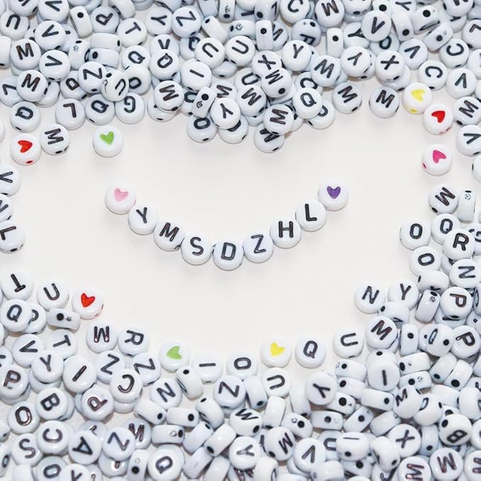 Alphabet Beads A-Z 1300+Pcs Letter Beads, Acrylic 4x7mm Round Letter Beads Kits,Black Digit and Colorful Smile Beads for Bracelets Necklaces DIY Jewelry Making (Black,1300+PCS)