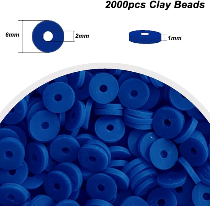 2000pcs Royal Blue Clay Beads for Bracelets Making Heishi Polymer Disc Clay Bead Flat Spacer 6mm for Jewelry Earrings DIY Crafts