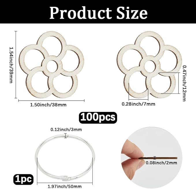 GORGECRAFT 100Pcs Flower Wood Thread Embroidery Floss Organizer Chips 1.54x1.5 Inch Cross Stitch Board Card Bobbins Holder with Floss Ring for Cross Cotton Thread Craft DIY Sewing Storage