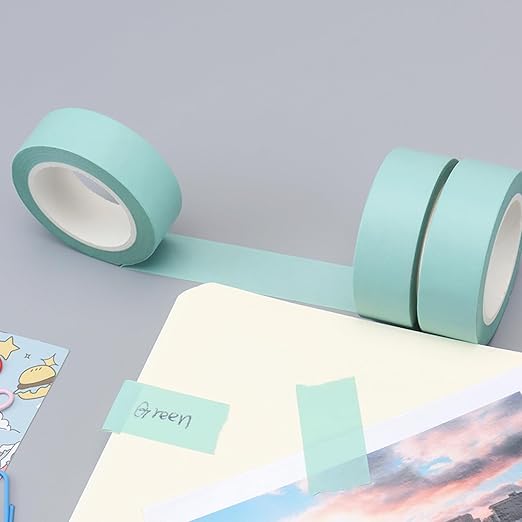NatSumeBasics 3 Mint Green Washi Tapes Plain Decorative Masking Tape 32 Feet Self-Adhesive Tapes for Packaging Decor Journals Scrapbooks Planners (Mint Green)
