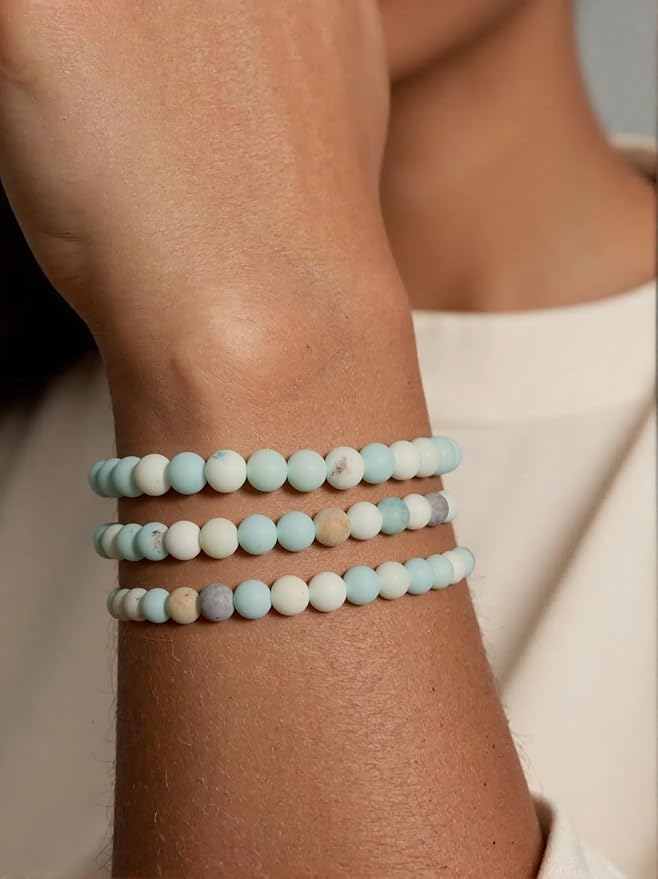 Stone Beads, 60pcs Matte Amazonite, 6mm Round Loose Beads for Jewelry Making, Bracelets, with Bag, String & Card