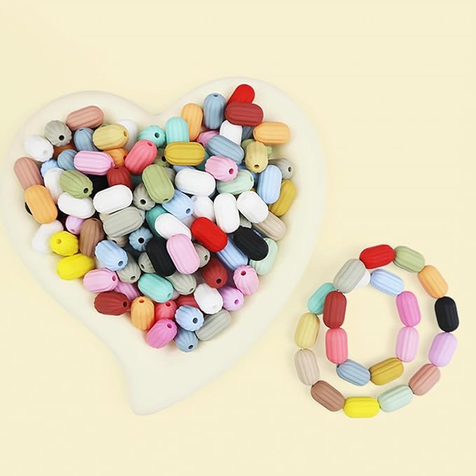 40PCS Cylinder Silicone Beads Colorful Silicone Beads Bulk Spacer Beads Colorful Focal Beads for DIY Craft Garland Keychain Lanyard Necklace Bracelet Jewelry Making Accessories Handmade Crafts
