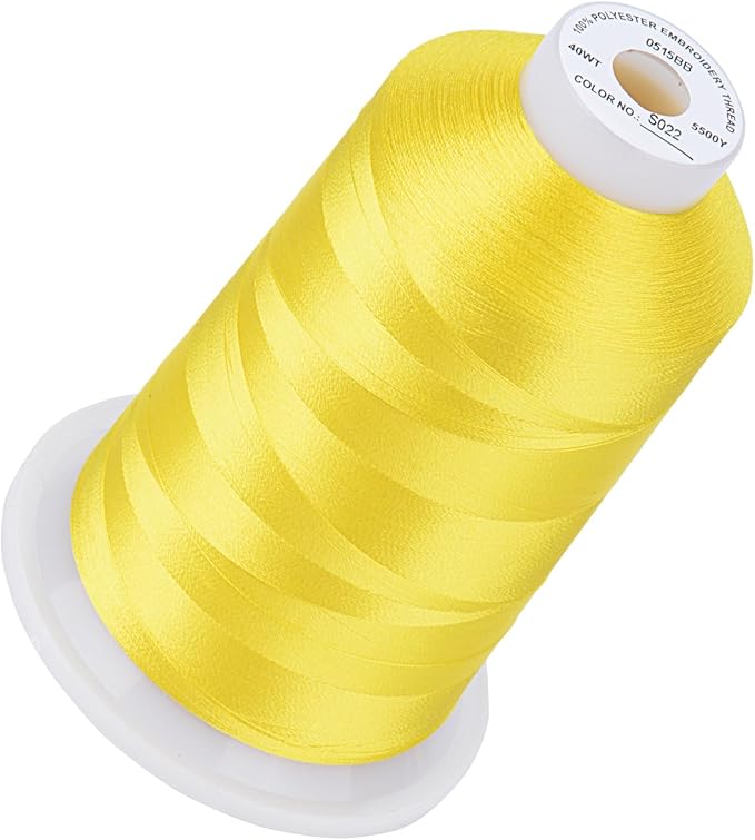 Simthread 5500Yds Embroidery Thread, 5000M High-Yardage 40WT 100% Polyester Thread – 170+ Vivid Colors, High-Speed Rated – Compatible with Brother, Singer, Janome & More - Sunshine Yellow S022