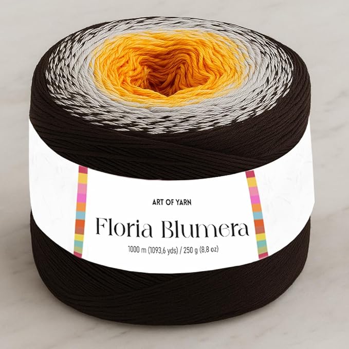 Floria Blumera Yarn 55% Cotton 45% Acrylic 1093.6 Yards Multicolor Gradient Yarn Cake for Knitting Crochet Spring Summer Ombre Rainbow Cotton Yarn for Flowers S.Fine 1 Sport-99259
