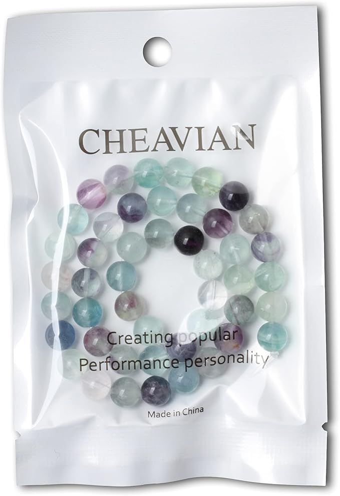cheavian 45pcs 8mm natural colorful fluorite gemstone round loose beads for jewelry making diy findings 1 strand 15"