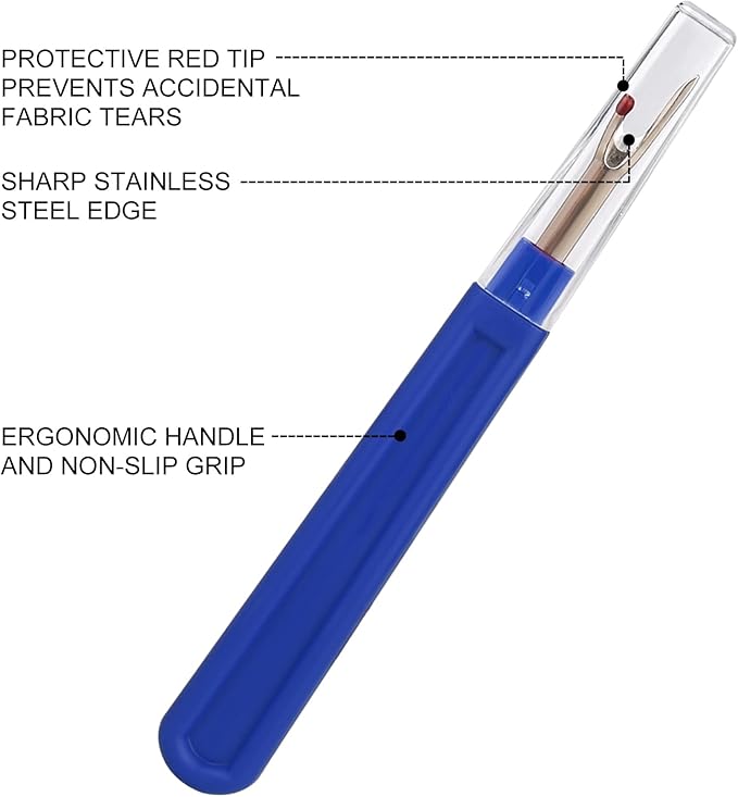 CampTek Seam Ripper & Thread Remover Kit - Professional Ergonomic Stitch Cutter Tools for Quilting, Leather, Denim, Cross Stitch | Sewing Supplies with Patch Remover, Durable Sewing Kit Tools (Blue)