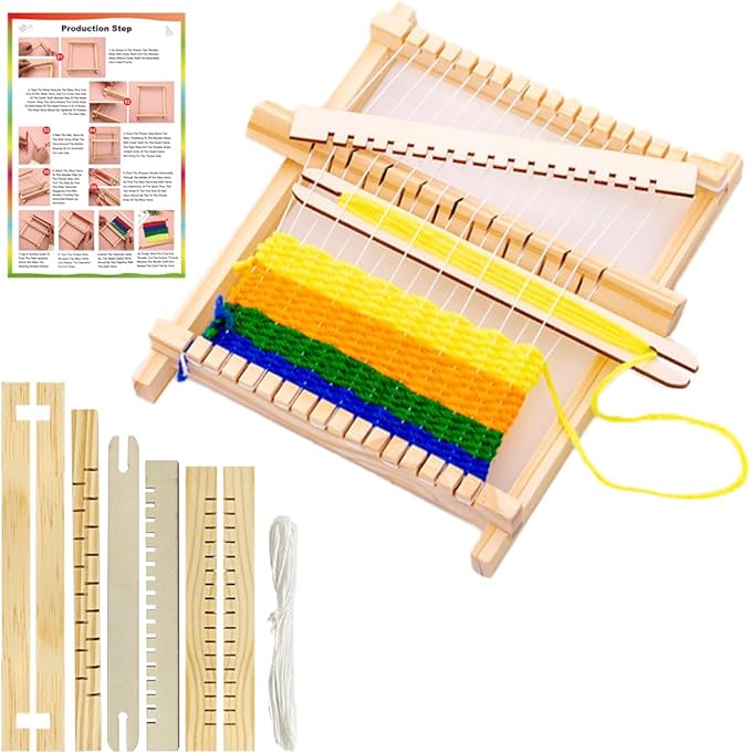 Ckyleole Weaving Loom Kit Wooden Weaving Loom Multi Craft Handcraft Wooden Looms Set Tapestry with Rods Combs Shuttles Line Instructions No Burr Mini 8.27 x 6.5 inch 1 Set(5P) Adult and Beginners