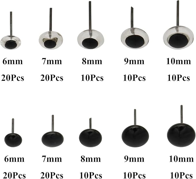140Pcs Needle Felting Eyes 6-10mm mini Glass Black with Clear Eyes Kits for Teddy Puppets Dolls Wool Felting Crafts