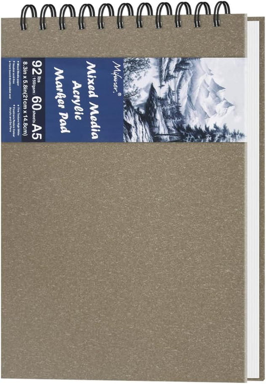8.3" x 5.8" Hardcover Sketchbook, Top Spiral Bound Art Journal Sketchbook, 60 Sheets 92LB/150 GSM Acid-Free Drawing Bright White Mixed Media Paper for Adults Beginners Artists.Light Brown
