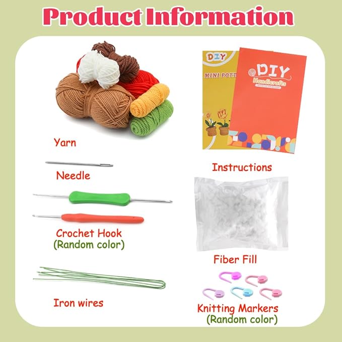Crochet Kit for Beginner Learn to Animal Amigurumi Crochet Kit Adult Kit with Step-by-Step Instructions and Video Tutorials Cow Mushroom Potted Plant Coasters