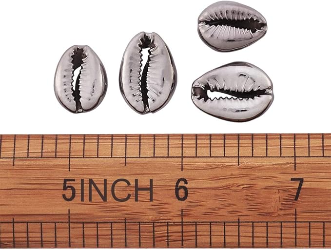 Cheriswelry 50pcs Electroplated Shell Beads Gunmetal Cowrie Shells Spiral Sea Shell Summer Beach Loose Spacer Beads for Bracelet Craft Jewelry Making Fish Tanks Home Decoration 15~20mm