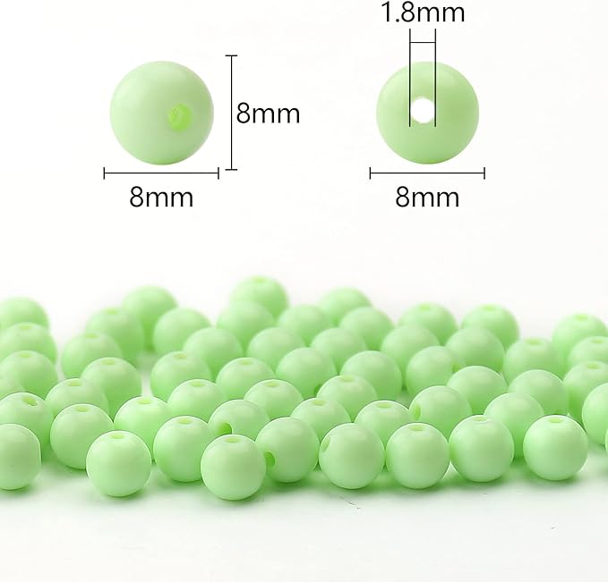 bonny boxx 500pcs 8mm smooth green acrylic round beads, plastic resin bubblegum balls chunky gumball beads for necklace and bracelet making, crafting supplies
