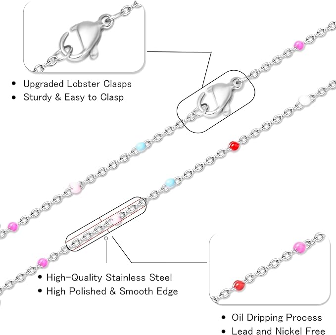 Stainless Steel Enamel Chain for Jewelry Making, Oil Drip Rainbow Jewelry Chains for DIY Necklace Bracelet Craft Jewelry Making Supplies with Stainless Steel Jump Rings Lobster Clasps Connectors
