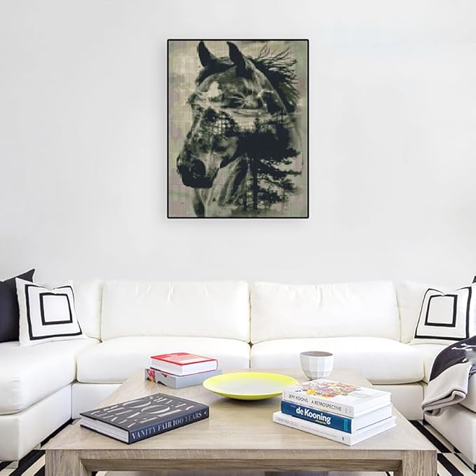 horse forest stamped cross stitch kits for beginner, diy needlepoint counted cross stitch embroidery kits for adults 11ct dimensions counted cross stitch patterns arts craft kits