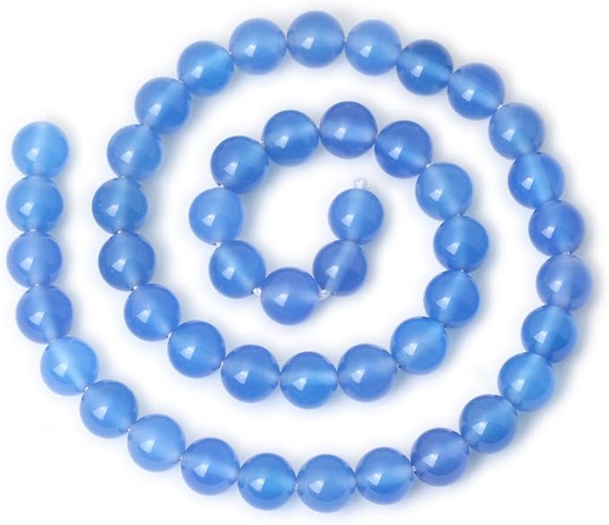 45PCS 8mm Smooth Surface Blue Agate Round Loose Beads Energy Stone for Jewelry Making 1 Strand 15"