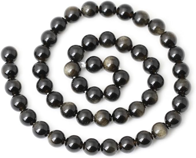 cheavian 45pcs 8mm natural golden obsidian gemstone round loose beads crystal energy stone healing power for jewelry making 1 strand 15"