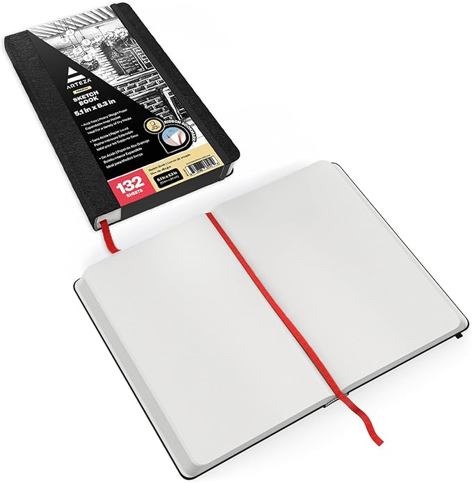 ARTEZA Small Hardcover Sketch Book 5.1x8.3 Drawing Pad 3 Pack 100 Sheets Sketch Pads for Drawing for Adults & Teens