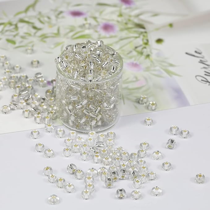 Bala&Fillic Clear Silver Lined Color 4mm Seed Beads About 1200pcs/100Grams in Bag, 6/0 Glass Craft Beads for Making Bracelet and Necklace (Clear Silver Lined)