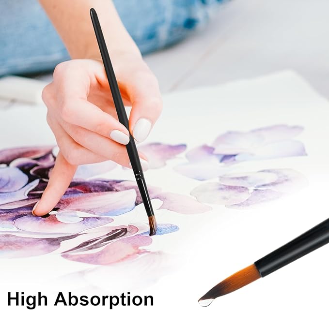 Watercolor Brushes Professional Set，12pcs Artist Watercolor Paint Brushes，Round Painting Brush for Watercolor, Acrylics, Ink, Gouache(Black)
