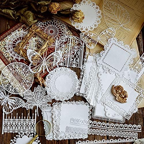 Vintage Scrapbook Paper Lace for Scrapbooking Supplies Kit,Diuhofart 40 Pcs Decorative Paper Cutouts for Junk Journaling,DIY Craft Album Planner Embellishments,Card Making