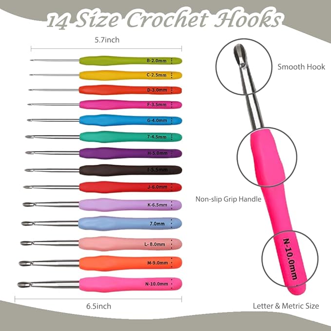 yarniss crochet kit for beginners - 840 yards crochet yarn and 14 sizes (2.0-10.0mm) ergonomic hooks with organizer bag, all inclusive crocheting & knitting set for adults