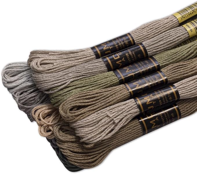 12 Pieces | Premium Embroidery Thread | 100% Egyptian Cotton Premium Skeins | Cross Stitch Embroidery Floss | Oeko TEX Certified Stranded Cotton (Grey Tones)