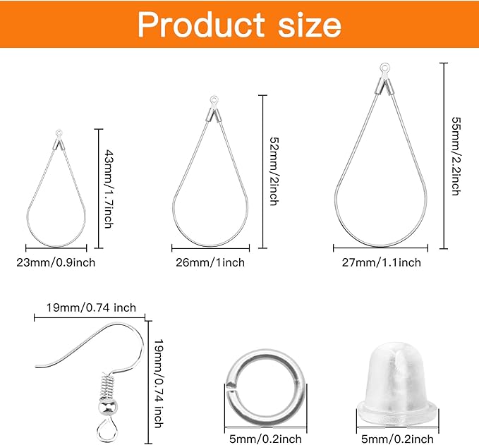 280pcs jewelry making kit with beading hoop, earring findings, hooks, jump rings, backs for diy craft earring jewelry making (white, teardrop)