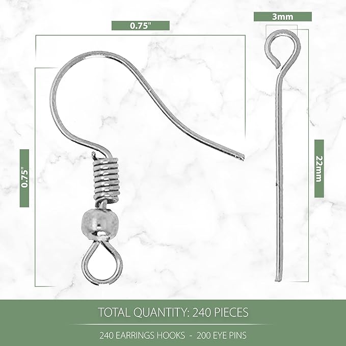 mandala crafts assorted earring hooks for jewelry making – 440 pcs french fish hook ear wires & eye pin kit – diy fishhook earring making supplies findings