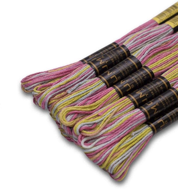 Pack of 12 Premium Embroidery Thread | 100% Egyptian Cotton Premium Skeins | Cross Stitch Embroidery Floss | Oeko TEX Certified | Ideal for Arts & Crafts (Pastel Rainbow Variegated 1335)
